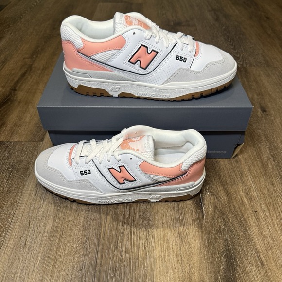 New Balance Shoes - New Balance 550‎ White Gray Pink Sneaker GSB550SK Youth Kids 5.5 Fit Women 7